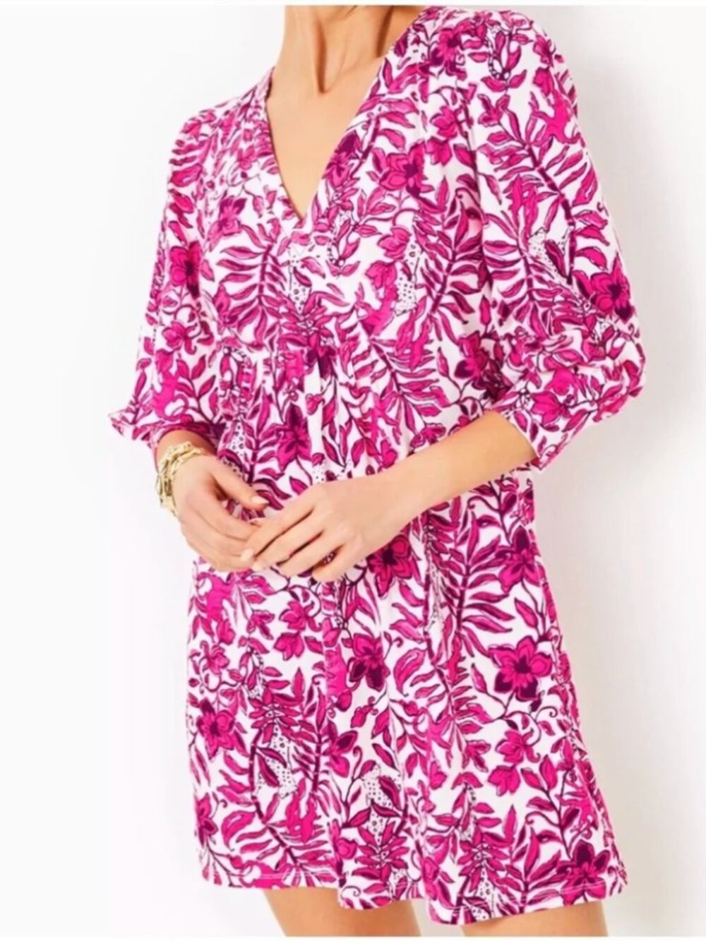 Lilly Pulitzer Cass Pink Floral V-Neck Tunic Dress - Sz XL